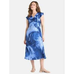 Blue and White Flutter Sleeve Midi Sundress